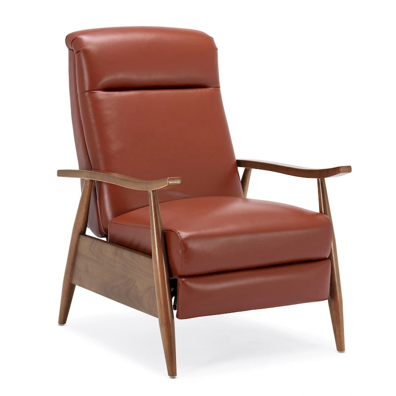 Fordham Top Grain Leather Wood Arm Push Back Recliner by 30