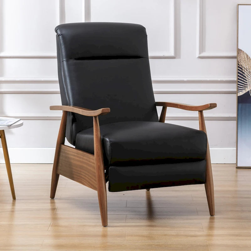 Fordham Top Grain Leather Wood Arm Push Back Recliner by 