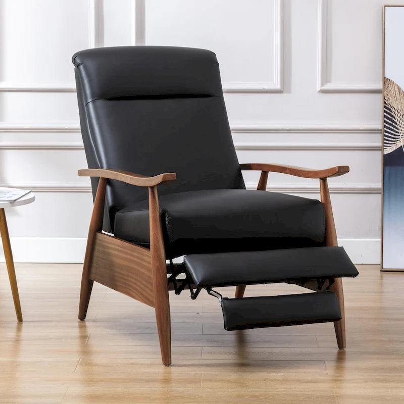 Fordham Top Grain Leather Wood Arm Push Back Recliner by 3