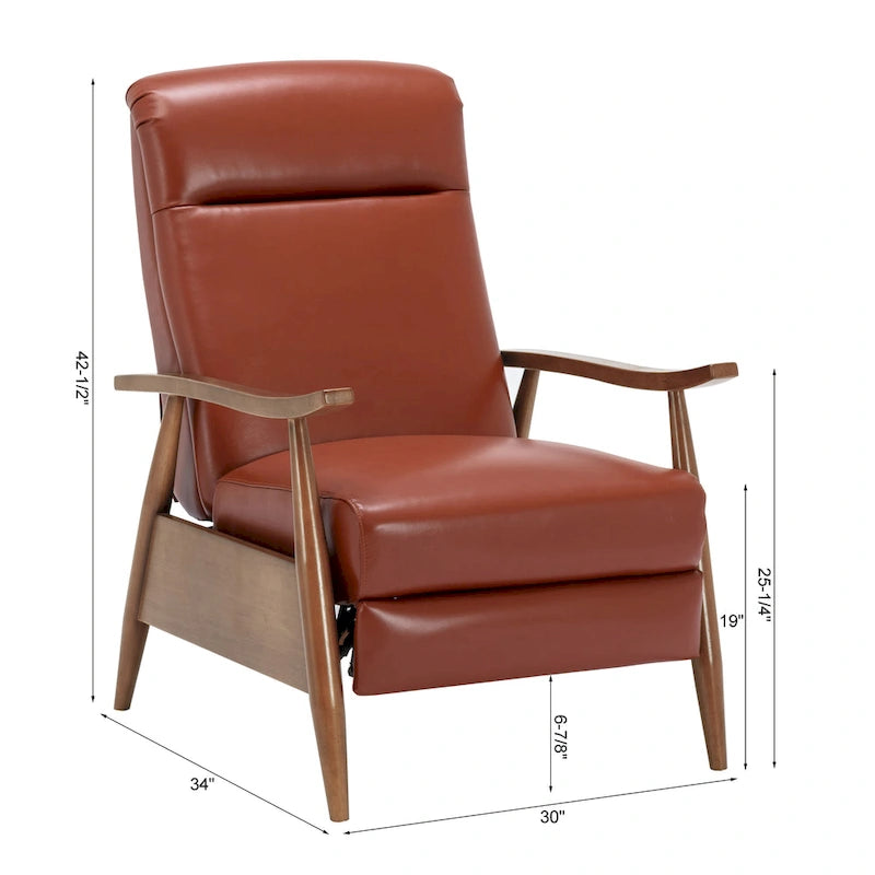 Fordham Top Grain Leather Wood Arm Push Back Recliner by 7