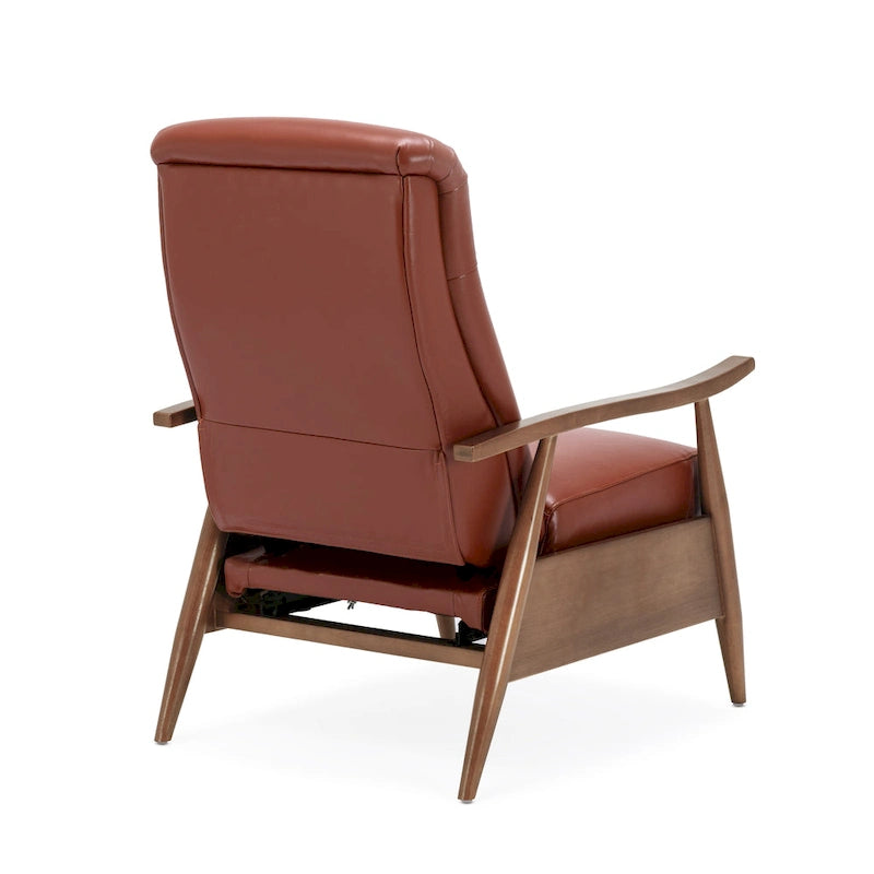 Fordham Top Grain Leather Wood Arm Push Back Recliner by 8