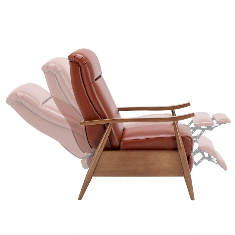 Fordham Top Grain Leather Wood Arm Push Back Recliner by 9