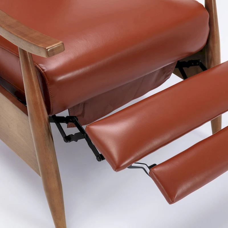 Fordham Top Grain Leather Wood Arm Push Back Recliner by 10