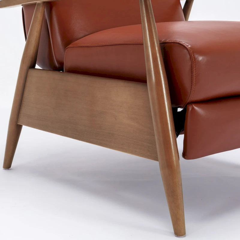 Fordham Top Grain Leather Wood Arm Push Back Recliner by 11