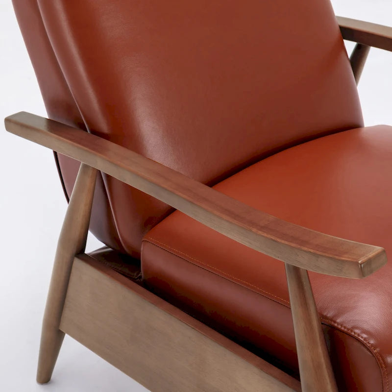 Fordham Top Grain Leather Wood Arm Push Back Recliner by 12