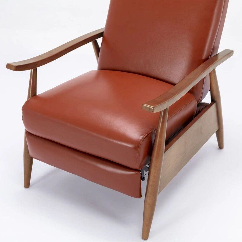 Fordham Top Grain Leather Wood Arm Push Back Recliner by 13