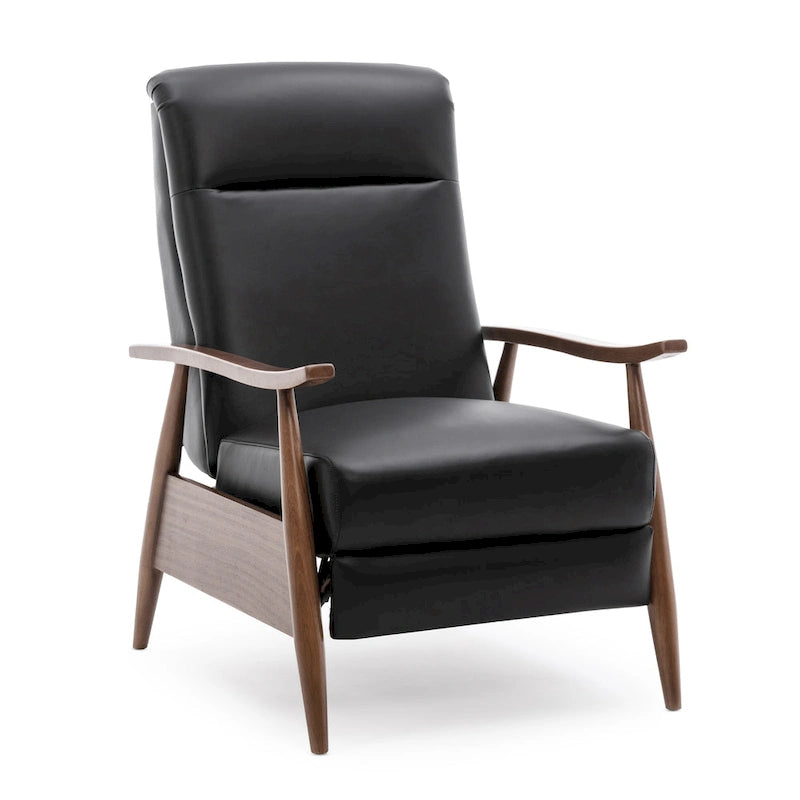 Fordham Top Grain Leather Wood Arm Push Back Recliner by 17