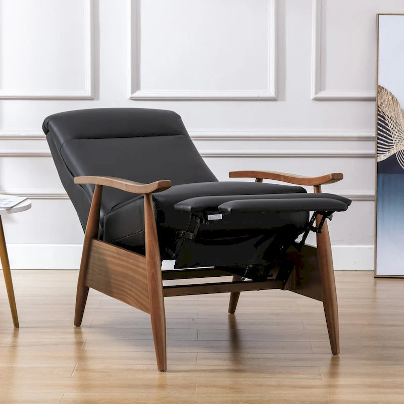 Fordham Top Grain Leather Wood Arm Push Back Recliner by 18