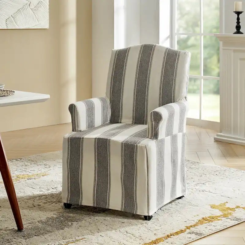 Alethea Upholstered Slipcover Arm Dining Chair with Soild Wood Legs by 35