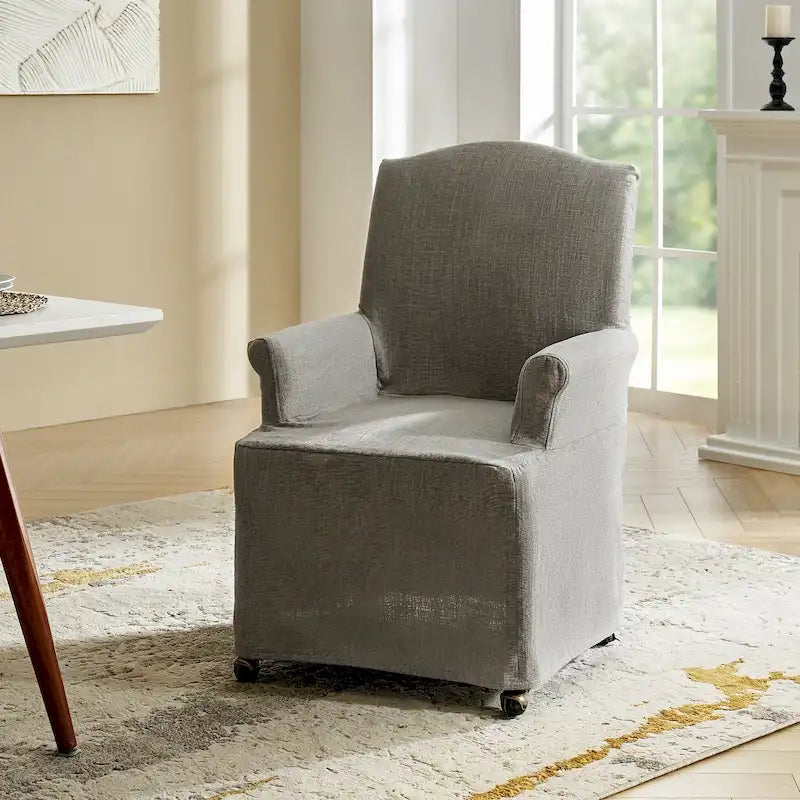 Alethea Upholstered Slipcover Arm Dining Chair with Soild Wood Legs by 36