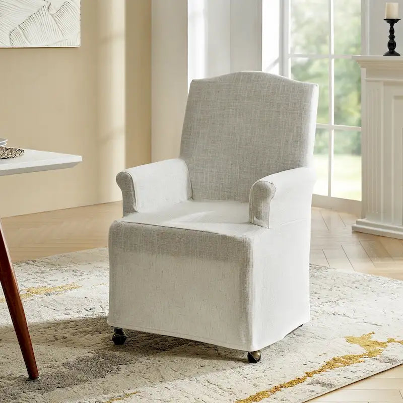 Alethea Upholstered Slipcover Arm Dining Chair with Soild Wood Legs by 39
