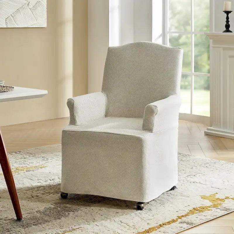 Alethea Upholstered Slipcover Arm Dining Chair with Soild Wood Legs by 40