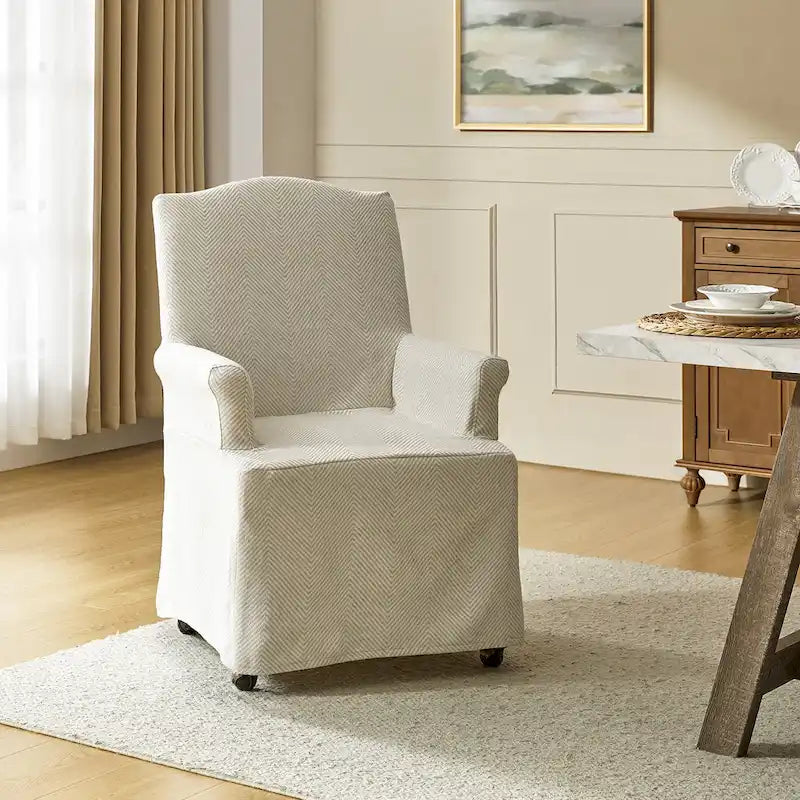 Alethea Upholstered Slipcover Arm Dining Chair with Soild Wood Legs by 