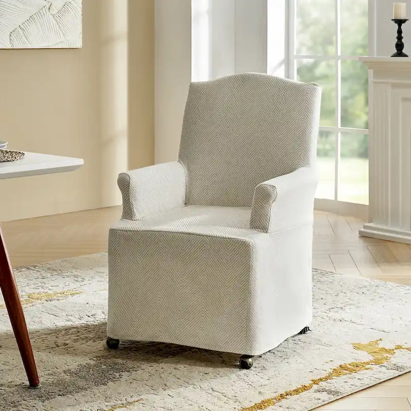 Alethea Upholstered Slipcover Arm Dining Chair with Soild Wood Legs by 3