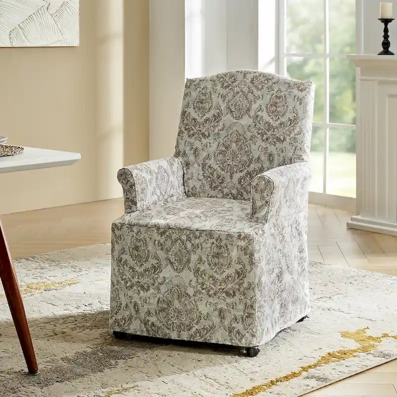 Alethea Upholstered Slipcover Arm Dining Chair with Soild Wood Legs by 9