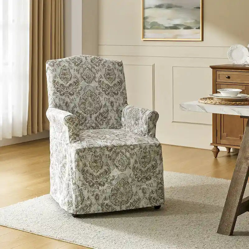 Alethea Upholstered Slipcover Arm Dining Chair with Soild Wood Legs by 11
