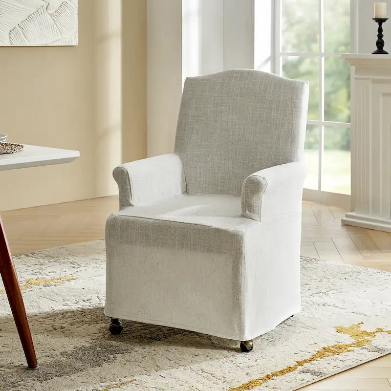 Alethea Upholstered Slipcover Arm Dining Chair with Soild Wood Legs by 25