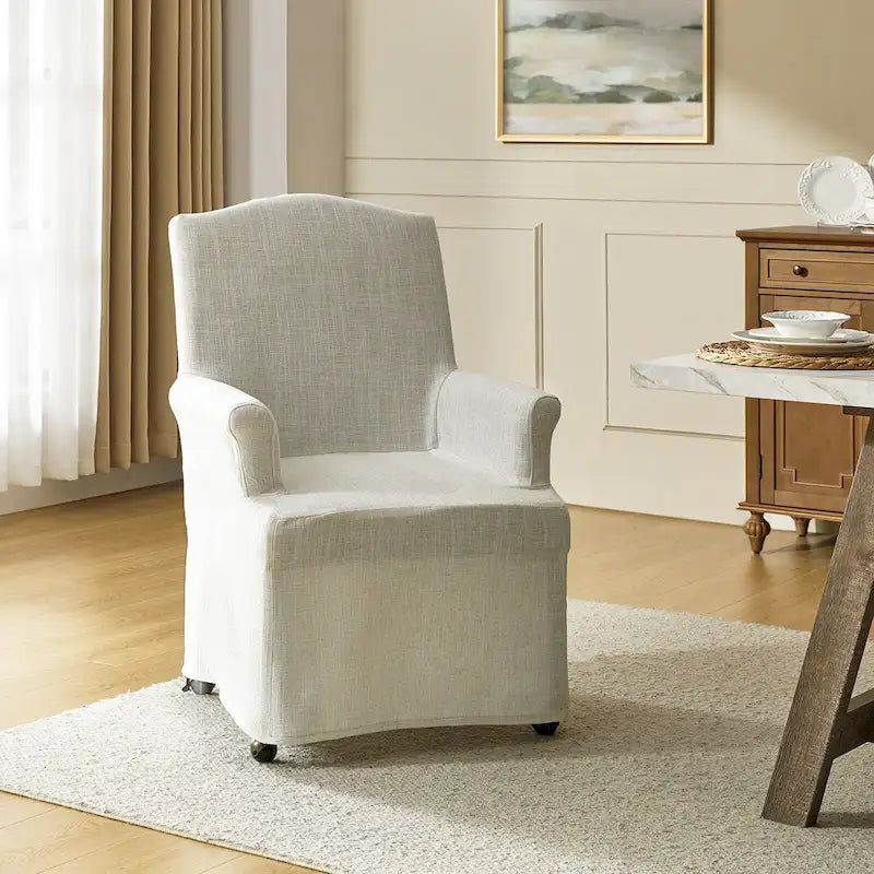Alethea Upholstered Slipcover Arm Dining Chair with Soild Wood Legs by 27