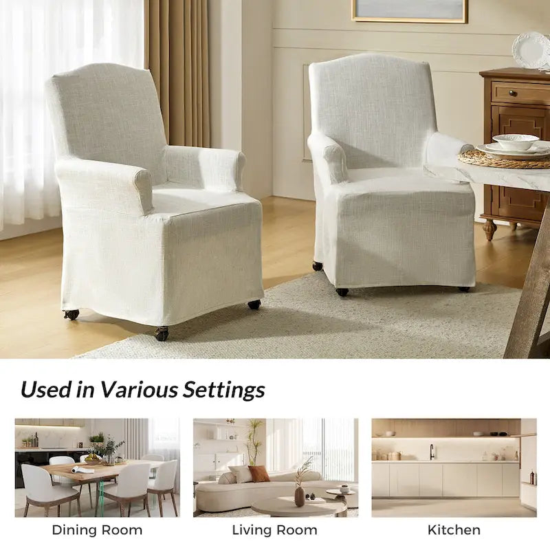 Alethea Upholstered Slipcover Arm Dining Chair with Soild Wood Legs by 31