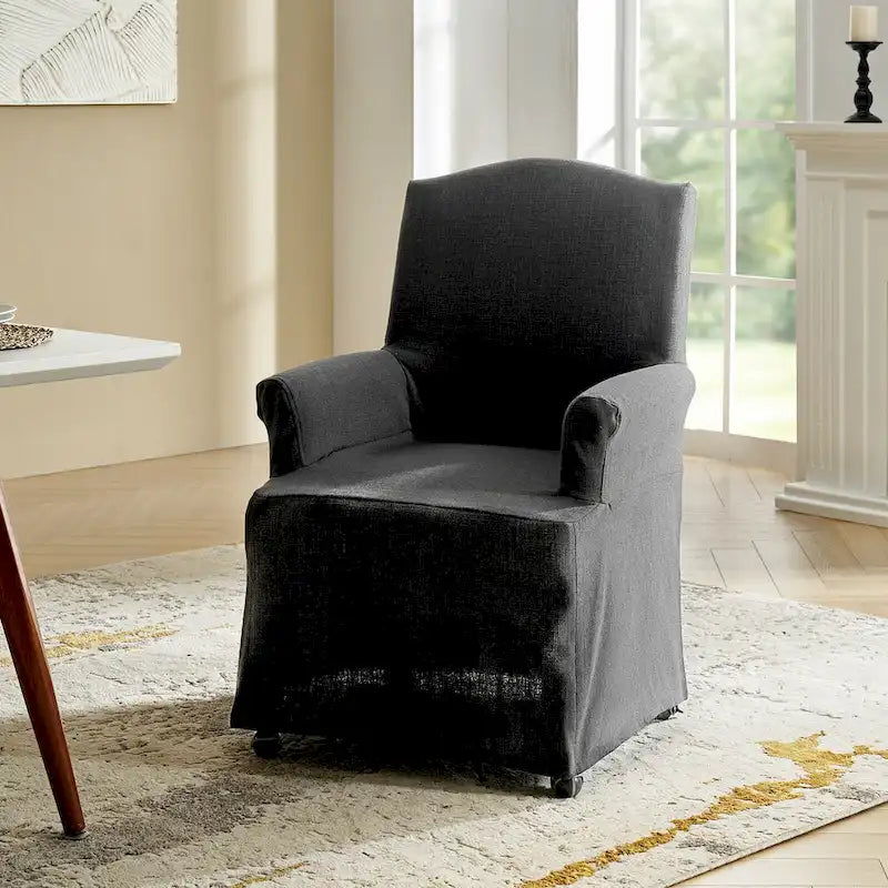 Alethea Upholstered Slipcover Arm Dining Chair with Soild Wood Legs by 33