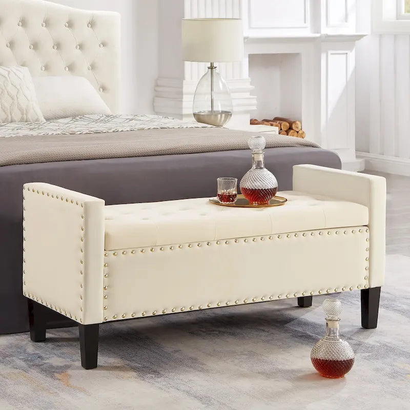 Entryway Living Room Soft Padded Seat with Armrest,Bed Bench 41