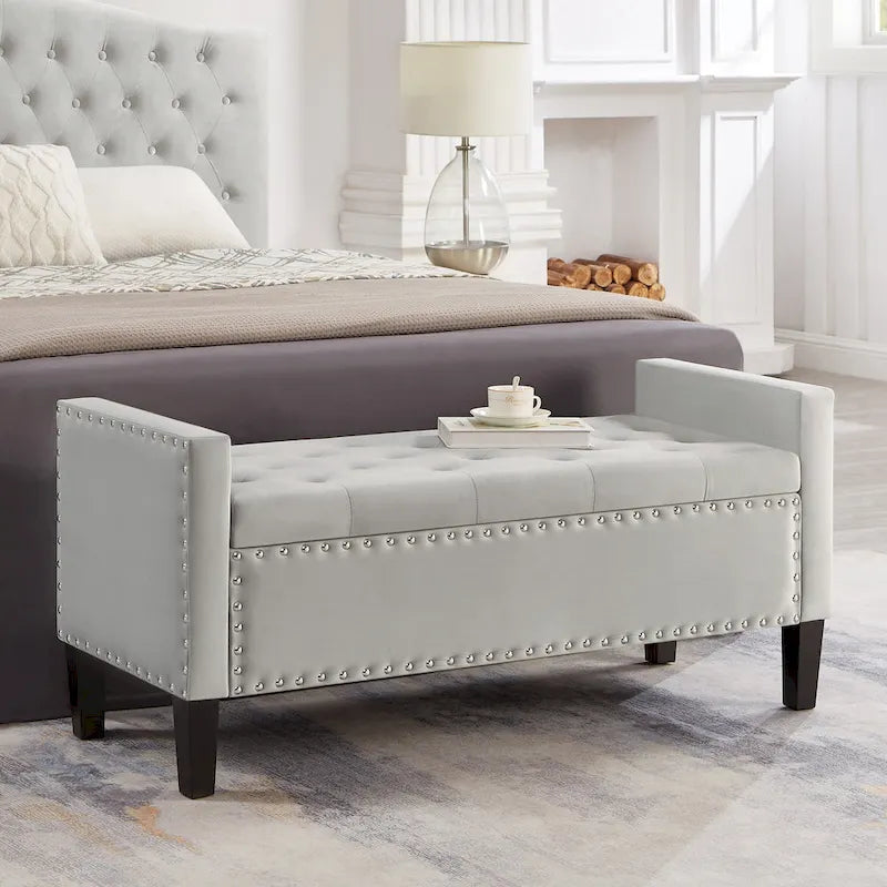 Entryway Living Room Soft Padded Seat with Armrest,Bed Bench 4