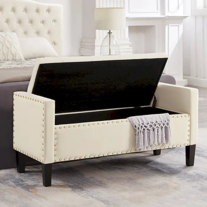 Entryway Living Room Soft Padded Seat with Armrest,Bed Bench 19