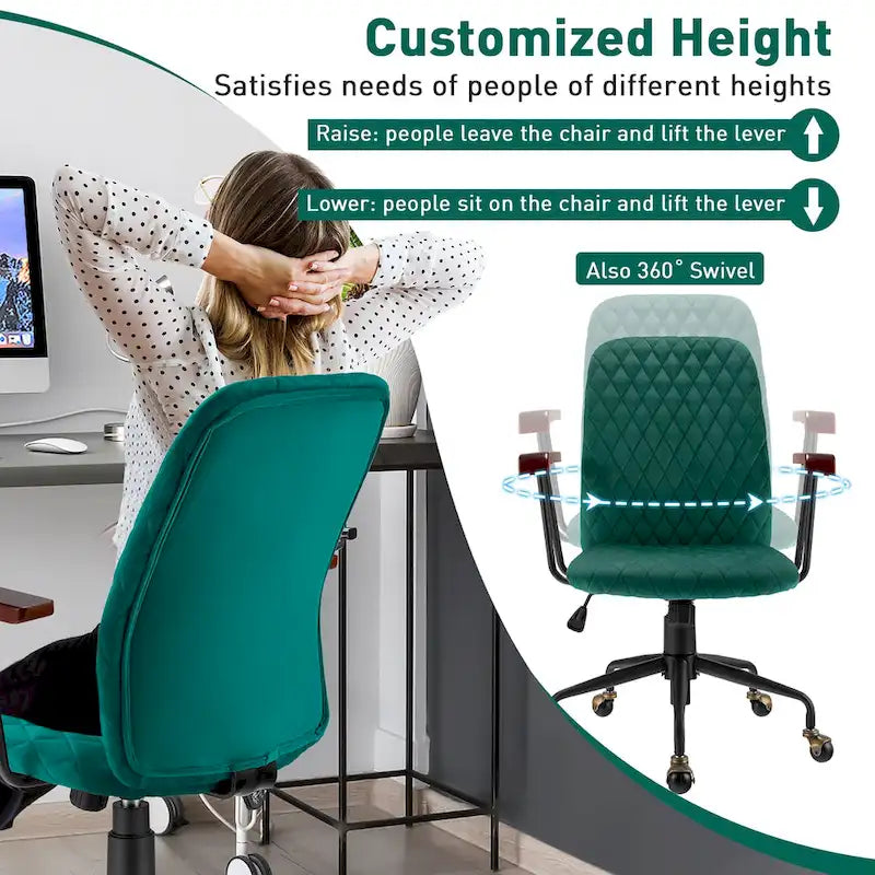 Velvet Swivel Home Office Desk Chair Adjustable Mid Back Leisure Chair 3