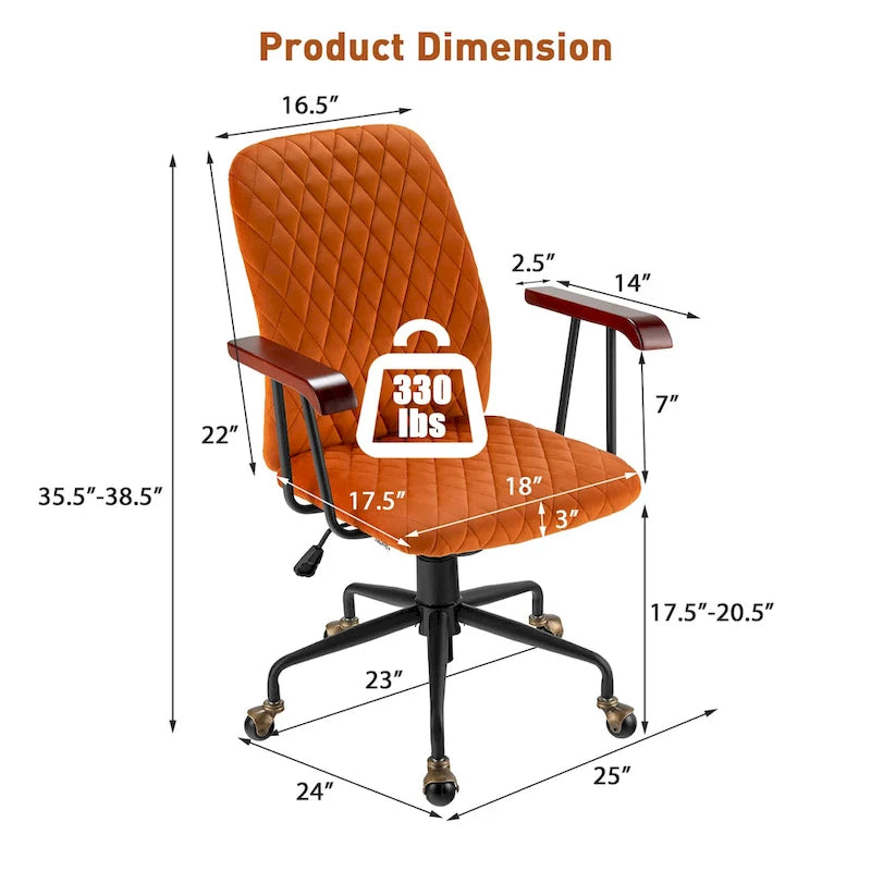 Velvet Swivel Home Office Desk Chair Adjustable Mid Back Leisure Chair 4