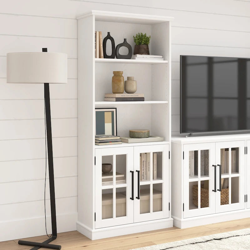 Westbrook 5 Shelf Bookcase with Glass Doors by 18