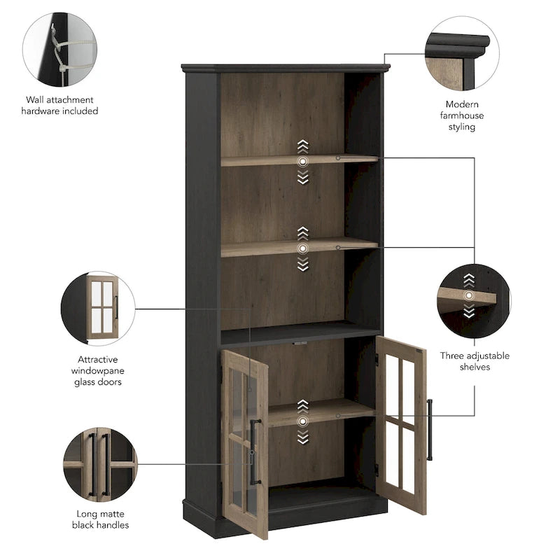 Westbrook 5 Shelf Bookcase with Glass Doors by 4