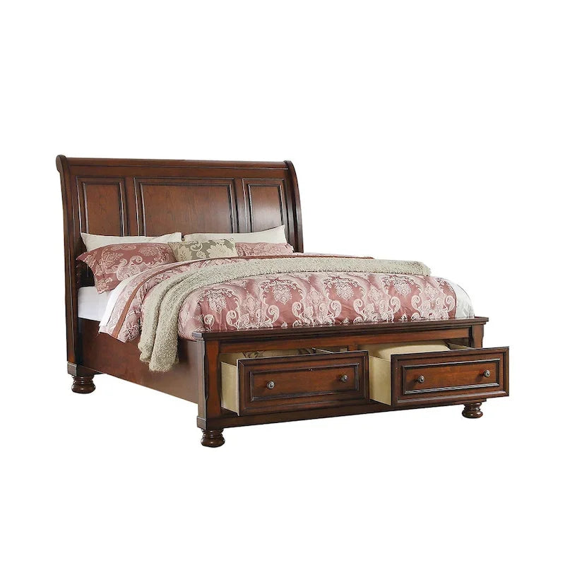 Sleigh Bed With 2 Drawers, Cherry Brown 3