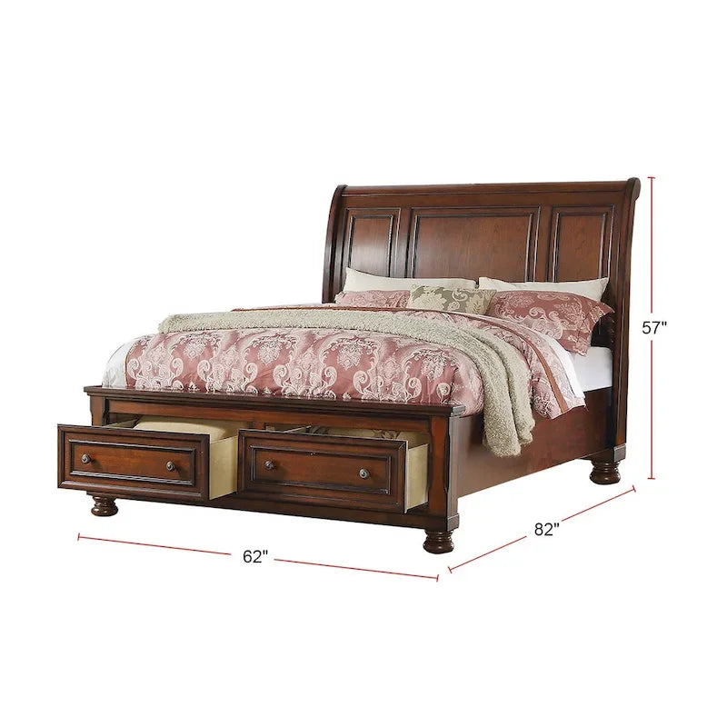 Sleigh Bed With 2 Drawers, Cherry Brown 6