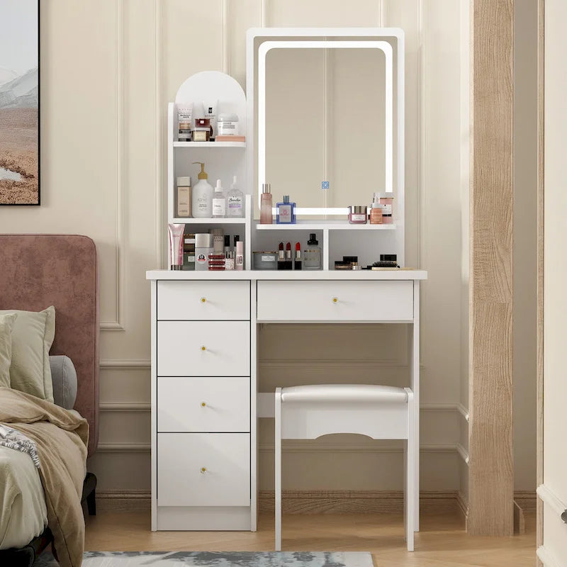 31.5 Wide Dresser Makeup Vanity With Stool and Touching Light Mirror - 31.5W