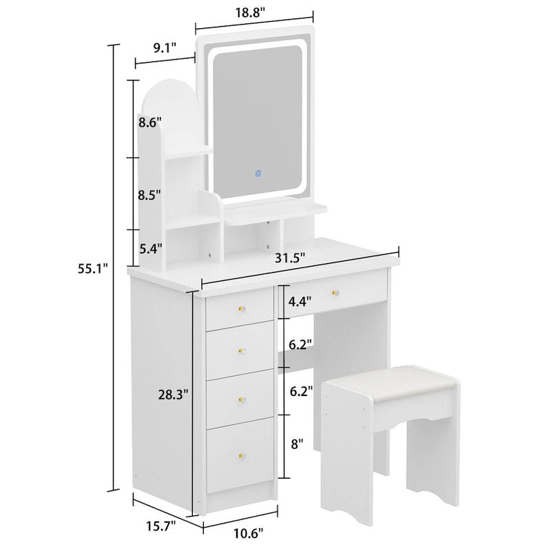31.5 Wide Dresser Makeup Vanity With Stool and Touching Light Mirror - 31.5W 4