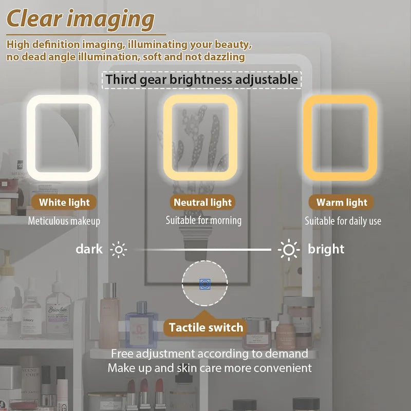 31.5 Wide Dresser Makeup Vanity With Stool and Touching Light Mirror - 31.5W 5