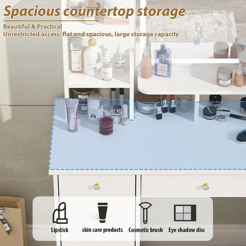 31.5 Wide Dresser Makeup Vanity With Stool and Touching Light Mirror - 31.5W 6