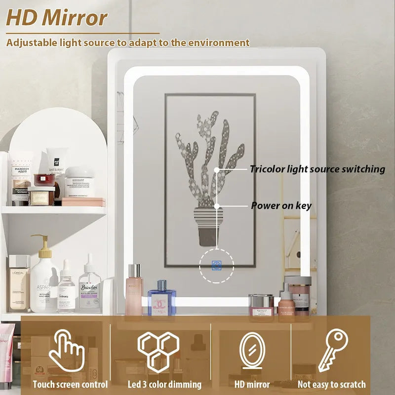 31.5 Wide Dresser Makeup Vanity With Stool and Touching Light Mirror - 31.5W 8