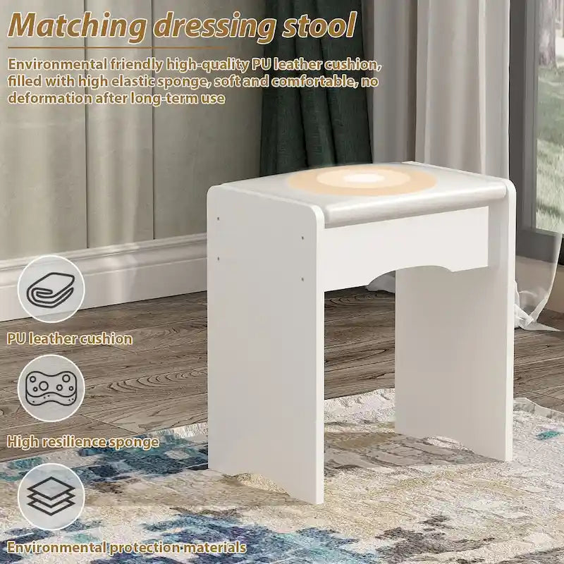 31.5 Wide Dresser Makeup Vanity With Stool and Touching Light Mirror - 31.5W 10