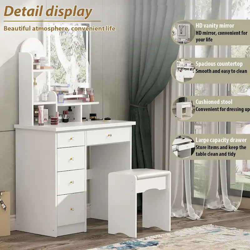 31.5 Wide Dresser Makeup Vanity With Stool and Touching Light Mirror - 31.5W 11