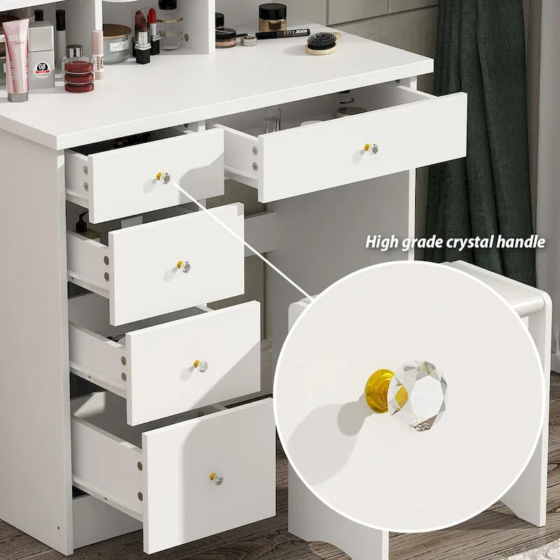 31.5 Wide Dresser Makeup Vanity With Stool and Touching Light Mirror - 31.5W 12