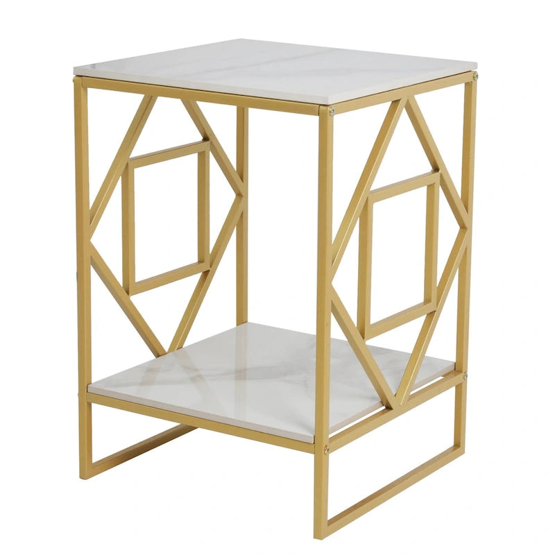 Sintered Stone End Coffee Table 2 Tier Side Table With Storage Shelf - 15.75x15.75x22.83 inch 3