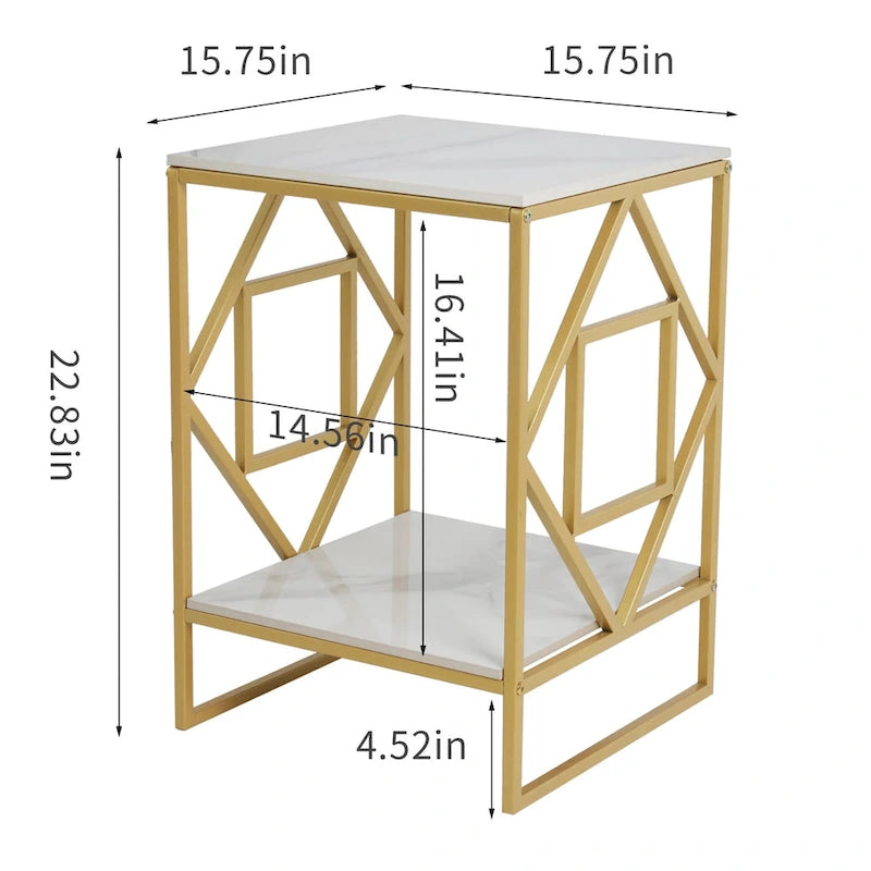 Sintered Stone End Coffee Table 2 Tier Side Table With Storage Shelf - 15.75x15.75x22.83 inch 4