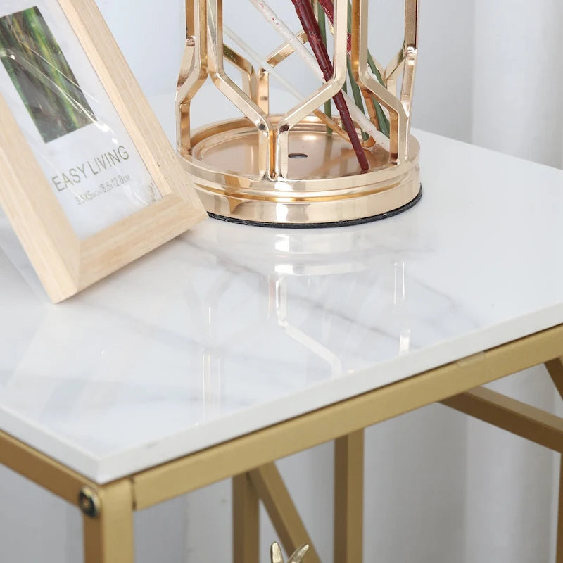 Sintered Stone End Coffee Table 2 Tier Side Table With Storage Shelf - 15.75x15.75x22.83 inch 7