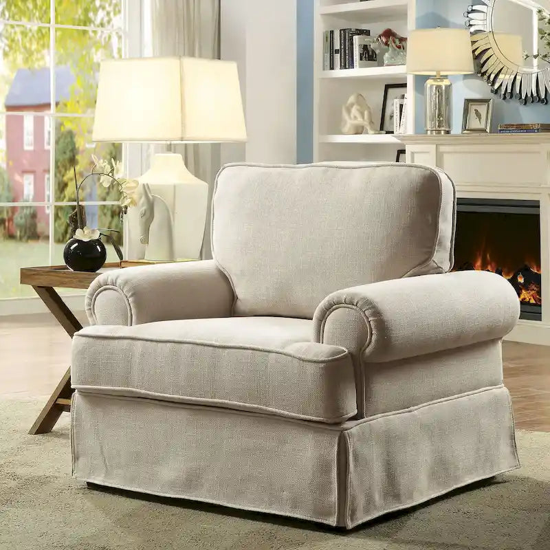 Cupa Transitional Linen Fabric Padded Accent Chair by