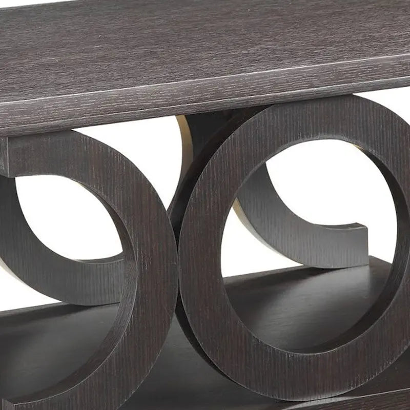 Contemporary Style C-Shaped Coffee Table With Open Shelf, Espresso Brown 3