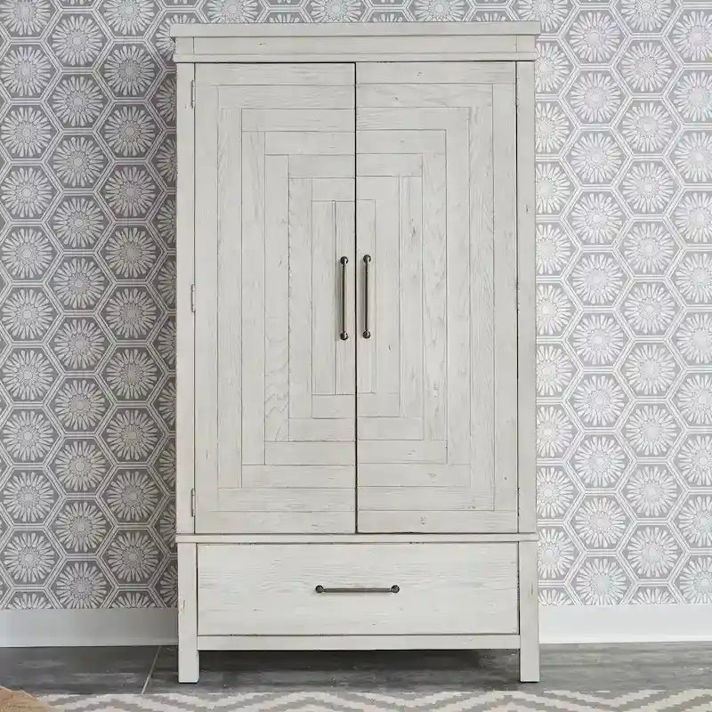 Modern Farmhouse Flea Market White Distressed Armoire 12