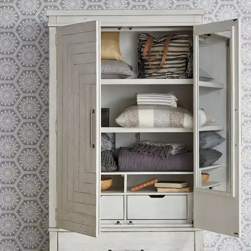Modern Farmhouse Flea Market White Distressed Armoire 4