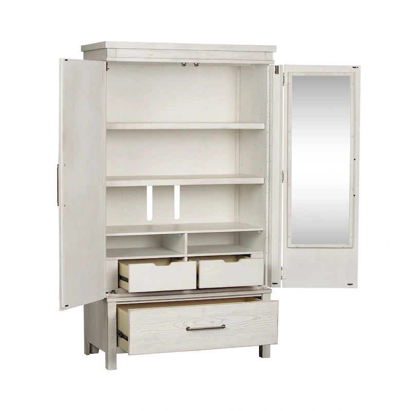 Modern Farmhouse Flea Market White Distressed Armoire 9