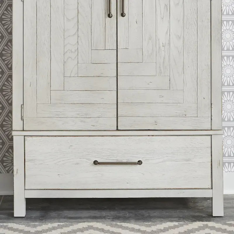 Modern Farmhouse Flea Market White Distressed Armoire 11